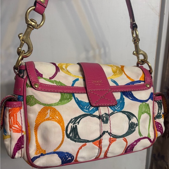 Coach Y2K Scribble Stitch Pocket satchel and brass hardware AS IS staining - Picture 5 of 15